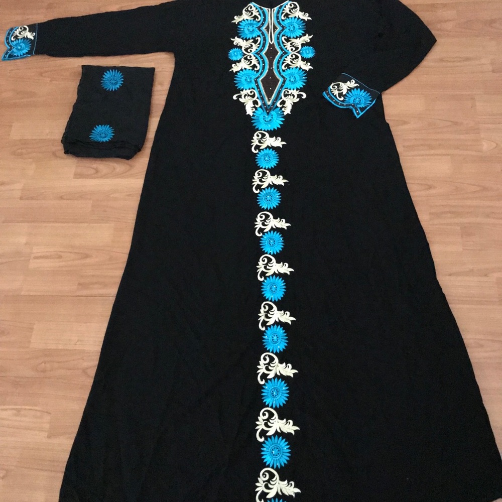 NEW DETAILED BLUE GOLD EMBROIDERY DRESS/ABAYA